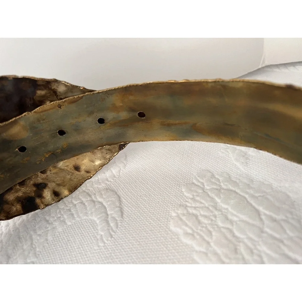 Vintage 80's Chunky Hammered Metal Waist Belt Leaf Buckle Size M 32